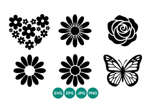Black White Floral Heart Vector Graphics and Illustrations