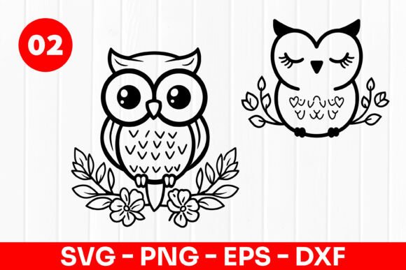 Cute Owl Cartoon Floral Bird Animal SVG Graphics and Illustrations