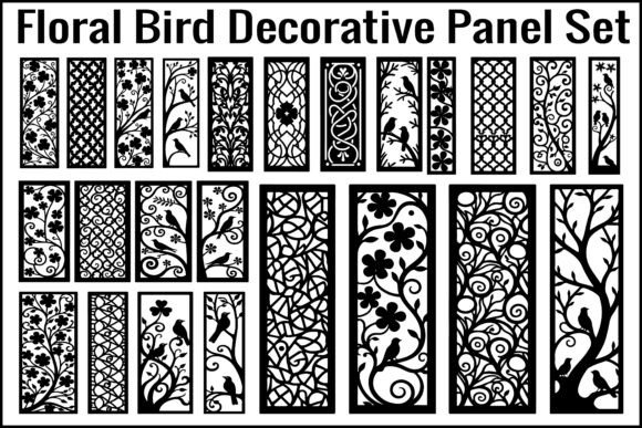 Floral Bird Decorative Panel Set: Graphics and Illustrations for Modern Branding