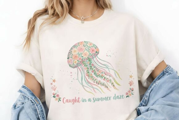 Floral Jellyfish Summer Daze PNG Graphics and Illustrations