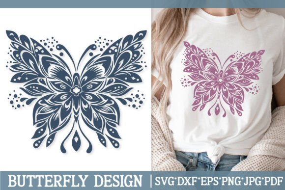 Floral Mandala Butterfly SVG Boho Wings Graphics and Illustrations