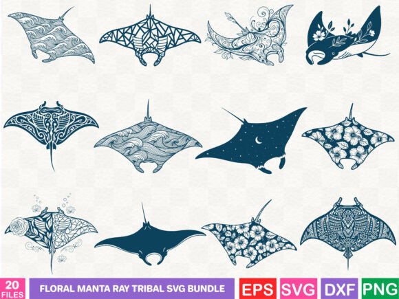 Floral Manta Ray Tribal Svg Bundle