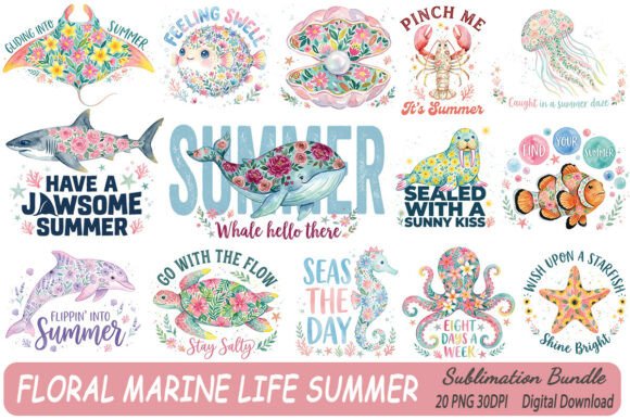 Floral Marine Life Summer Sublimation Graphics and Illustrations Review