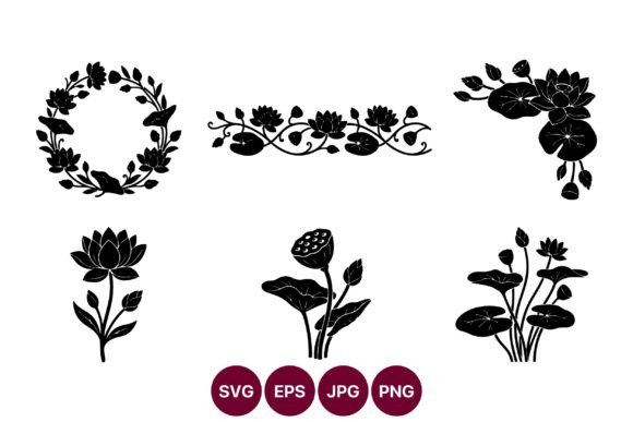 Floral Silhouette Set with Wreath: Graphics and Illustrations for Editorial Polish