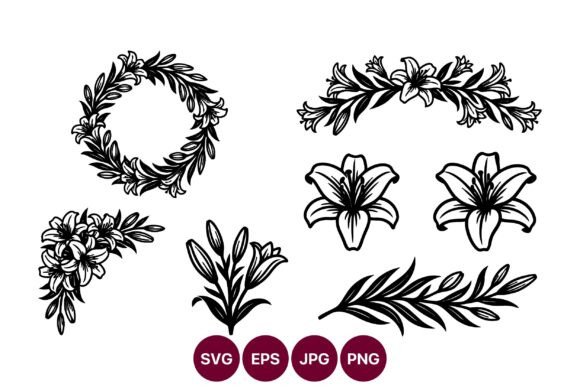 Floral Vector Wreaths and Blossom Line Graphics and Illustrations