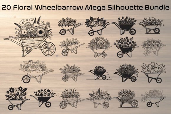 Floral Wheelbarrow Mega Silhouette Graphics and Illustrations