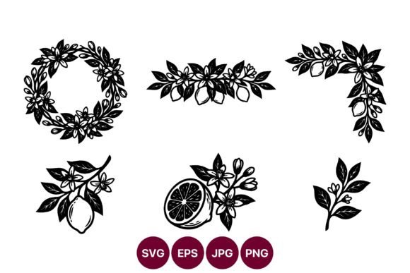 Floral Wreath Citrus Line Art Graphics and Illustrations Review