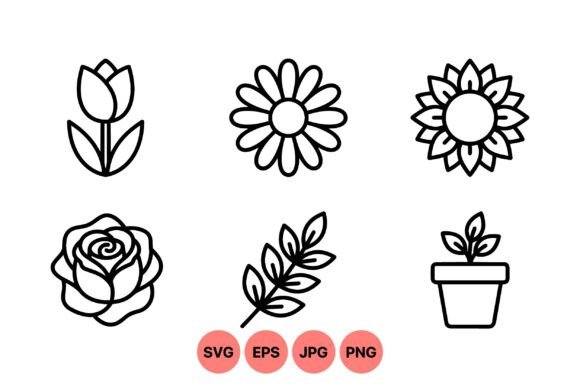 Minimalist Floral Line Art Icons for Graphics and Illustrations