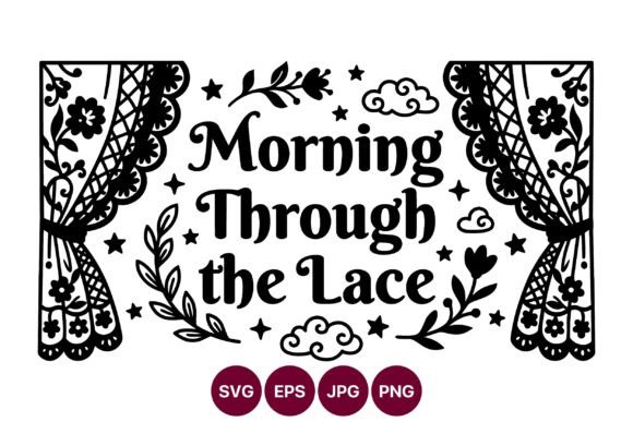 Morning Through the Lace Floral Curtains Graphics and Illustrations
