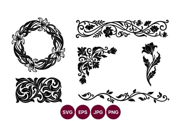 Ornate Floral Wreath Line Art Set: Graphics and Illustrations Review