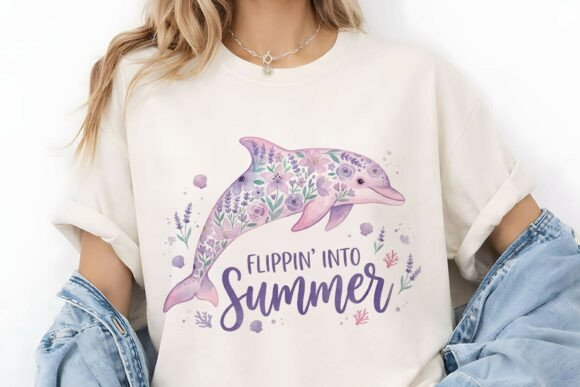 Purple Floral Dolphin Flippin Summer PNG Graphics and Illustrations Review