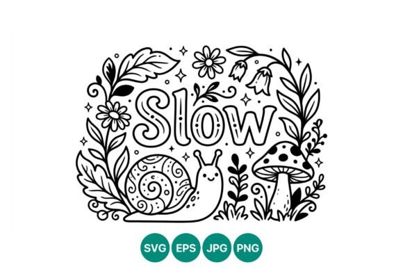 Slow with Snail Mushroom Floral Vector Graphics and Illustrations Review