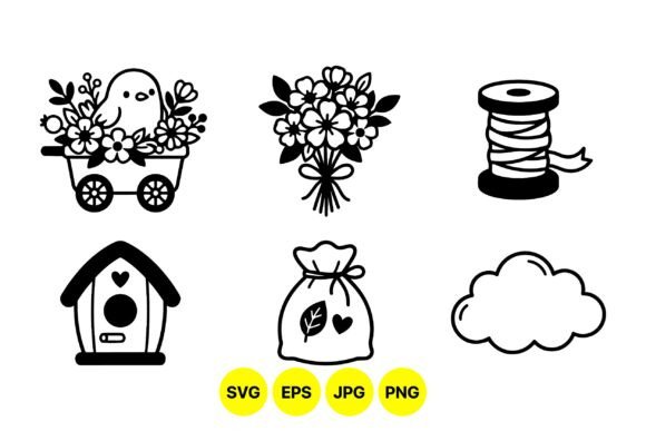 Spring Floral and Bird Icons Graphics and Illustrations Review