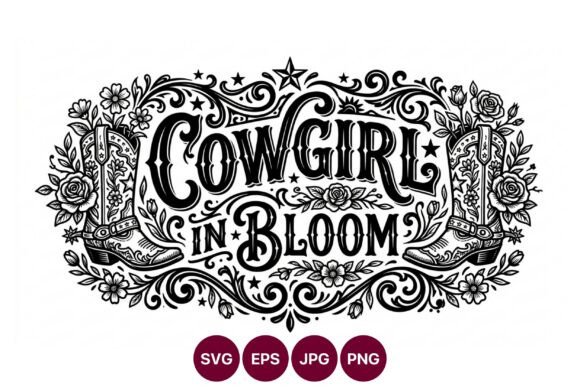Vintage Cowgirl in Bloom Floral Cowboy Graphics and Illustrations Review